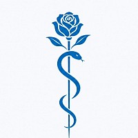 Logo repr&eacute;sentant un serpent autour d'une rose bleue